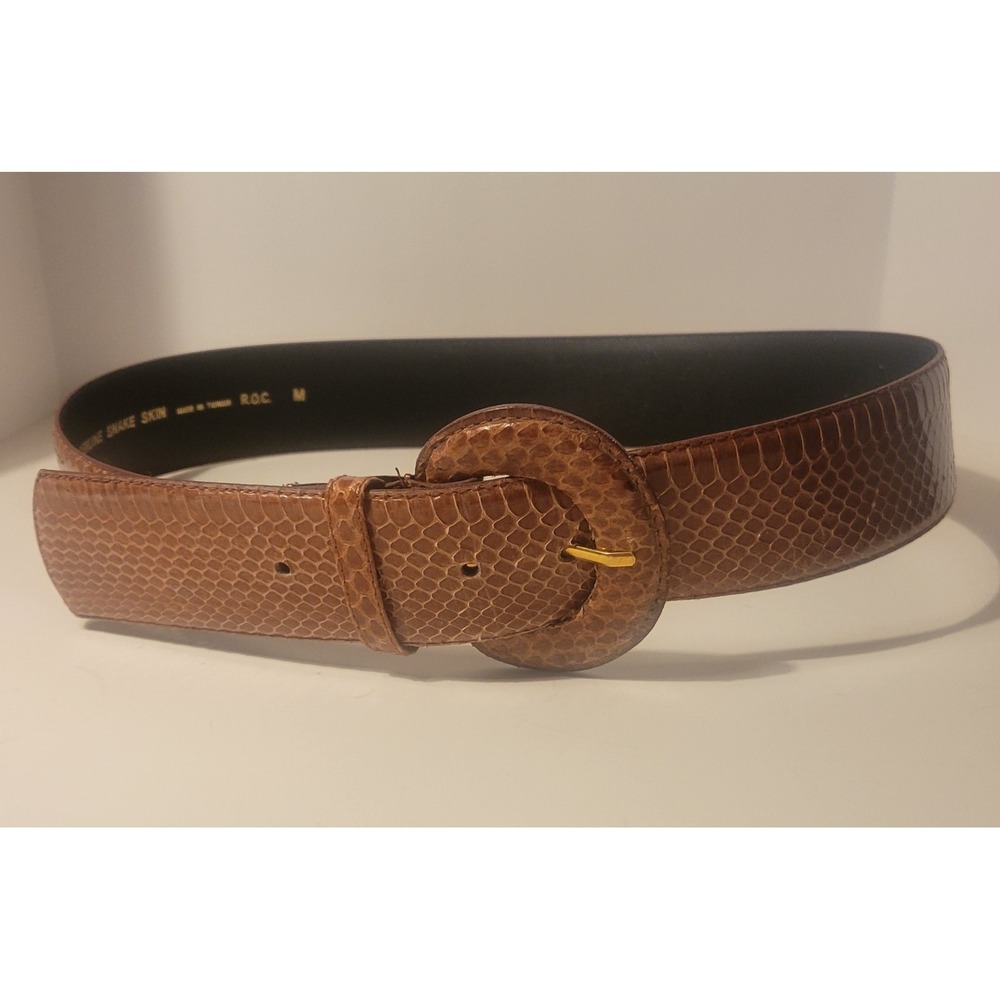 Vintage Morgan Taylor Brown Snake Skin Thick Belt Gold Tone Buckle Med 29"-33" - Picture 10 of 11